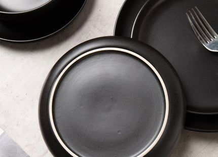 12-Piece Stoneware Dinner Plates Bowls Sets  Microwave & Dishwasher Safe   Non-Toxic Dinner Plates Bowls Set   Stackable Matte Glaze Kitchenware For 4