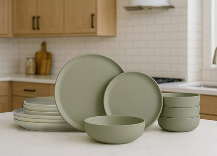 12-Piece Stoneware Dinner Plates Bowls Sets  Microwave  Dishwasher Safe  Non-Toxic Dinner Plates Bowls Set  Stackable Matte Glaze Kitchenware For 4