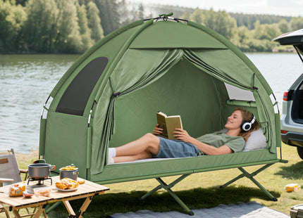 Camping Tent Cot, Single Person Folding Cot Combo, Off-Ground Tent, Covered Outdoor Bed with Carry Bag for Hiking, Camping