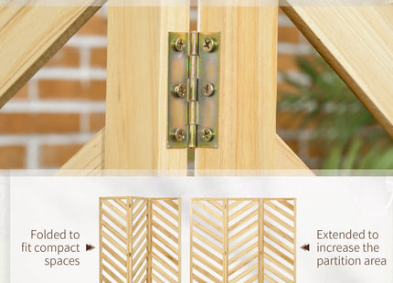Decorative Outdoor Privacy Screen, Freestanding Divider/Separator with 4 Self-Draining Planters, 3 Trellis Plant Support Panels for Garden Walkway, Backyard, Natural Wood