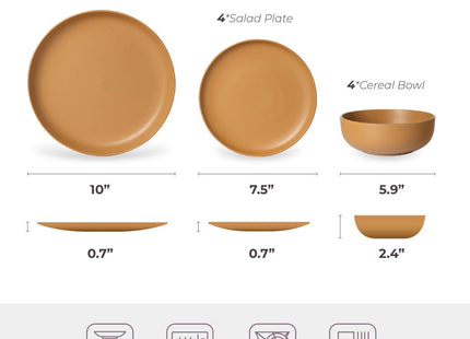 12-Piece Stoneware Dinner Plates Bowls Sets   Microwave & Dishwasher Safe   Non-Toxic Dinner Plates Bowls Set   Stackable Matte Glaze Kitchenware For 4