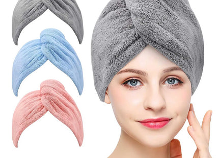 Women 3 PC Microfiber Hair Towel Wrap Ultra Absorbent Hair Turbans For Curly, Long & Thick Hair Blue,Grey,Pink