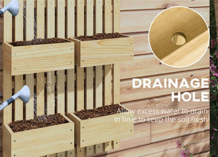 4 Box Raised Garden Bed w/ Trellis for Climbing Plants, Wall-Mounted Wood Planters w/ Drainage Holes, Natural