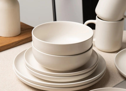 12-Piece Stoneware Dinnerware Sets With Mugs  Microwave  Dishwasher Safe  Non-Toxic Dinner Plates Bowls Set  Stackable Matte Glaze Kitchenware For 3