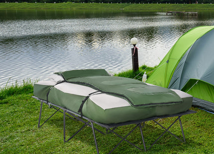 2-Person Folding Camping Cot Portable Outdoor Bed Set with Sleeping Bag, Inflatable Air Mattress, Comfort Pillows and Carry Bag, Soft and Comfortable for Outdoor Travel Camp Beach Vacation