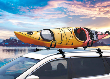 1 Pair Universal J-Bar Kayak Carrier 220LBS Load Heavy Duty Canoe Car Top Mount Carrier Roof Rack With 2Pcs Tie Down Straps