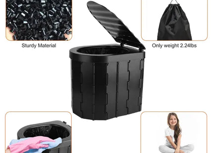 Portable Toilet Foldable Emergency Porta Potty With Lid Carry Bag 1 Roll Garbage Bags For Car Travel Camping Boating Hiking Cleanable Travel Commode