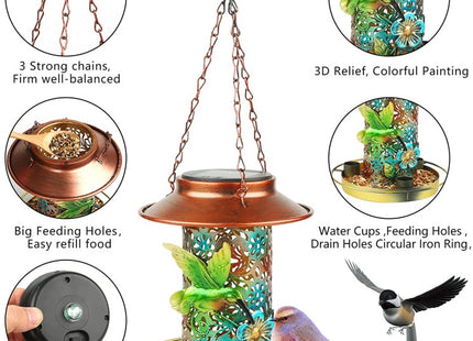 Solar Bird Feeder For Outdoors Hanging, Metal Wild Bird Feeder For Cardinals Solar Garden Lantern With S Hook As Gift For Bird Lovers
