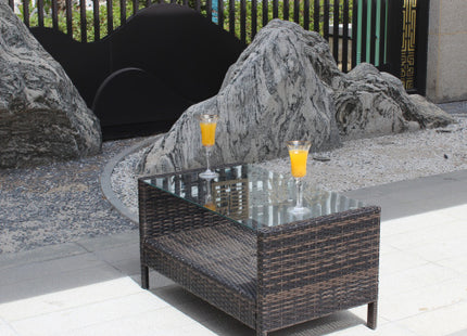 Outdoor Patio Furniture Coffee Table With Clear Tempered Glass