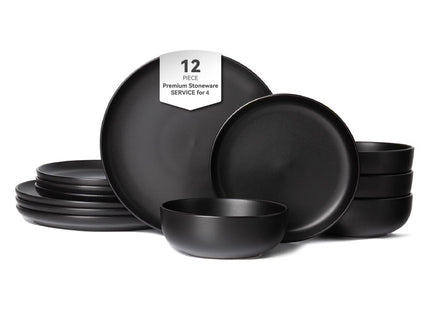 12-Piece Stoneware Dinner Plates Bowls Sets  Microwave & Dishwasher Safe   Non-Toxic Dinner Plates Bowls Set   Stackable Matte Glaze Kitchenware For 4