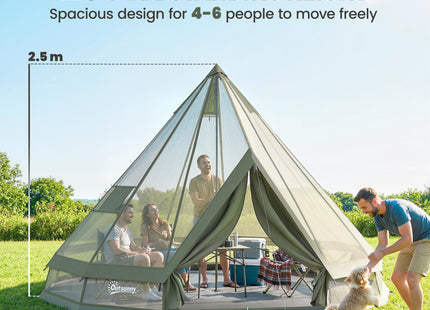 Teepee Tent Waterproof Camping Tent with Stove Jack for 4-6 People for Outdoor Camping Hiking Army Green