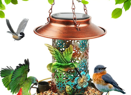 Solar Bird Feeder For Outdoors Hanging, Metal Wild Bird Feeder For Cardinals Solar Garden Lantern With S Hook As Gift For Bird Lovers