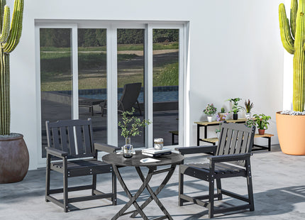 2 Piece All-Weather Patio Chairs, HDPE Patio Dining Chair Set, Heavy Duty Wood-Like Outdoor Furniture, Black