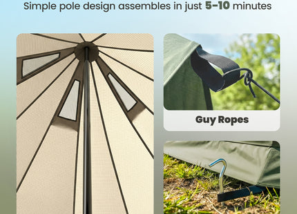 Teepee Tent Waterproof Camping Tent with Stove Jack for 4-6 People for Outdoor Camping Hiking Army Green