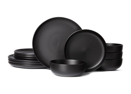 12-Piece Stoneware Dinner Plates Bowls Sets  Microwave & Dishwasher Safe   Non-Toxic Dinner Plates Bowls Set   Stackable Matte Glaze Kitchenware For 4