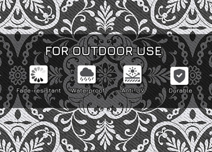 Outsunny Reversible Outdoor Rug, 9 X 18 Waterproof Plastic Straw Floor Mat, Portable RV Camping Carpet With Carry Bag, Large Floor Mat For Backyard, Deck, Picnic, Beach, Gray  White Floral