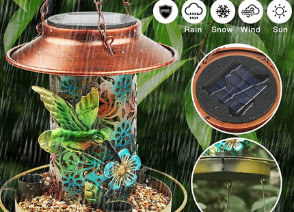 Solar Bird Feeder For Outdoors Hanging, Metal Wild Bird Feeder For Cardinals Solar Garden Lantern With S Hook As Gift For Bird Lovers