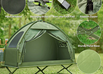 Camping Tent Cot, Single Person Folding Cot Combo, Off-Ground Tent, Covered Outdoor Bed with Carry Bag for Hiking, Camping