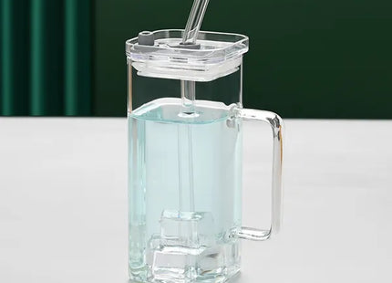 1 Pcs Transparent Glass Straw Cup, 6 Colors Square Glass Cup With Straw And Lid, High Borosilicate Glass Cup, Milk Cup, Juice Cup, Cold Drink Cup, Coffee Cup, Tea Cup, Office Cup, Gift Cup