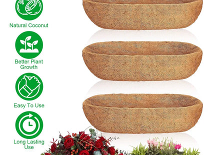 3Pcs 24in/30in/36in Trough Coco Liners For Planters Coconut Coir Planter For Window Box Hanging Trough Basket Half Moon Planter Liner Replacement For Garden Fence Flower Vegetable