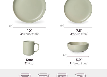 12-Piece Stoneware Dinnerware Sets With Mugs  Microwave & Dishwasher Safe  Non-Toxic Dinner Plates Bowls Set   Stackable Matte Glaze Kitchenware For 3