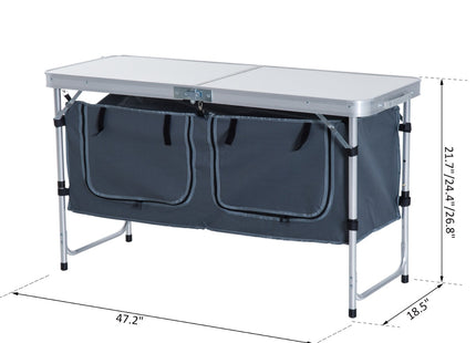 47" Portable Camping Table Aluminum Picnic Folding Camping Table with Carrying Handle and Storage Organizer