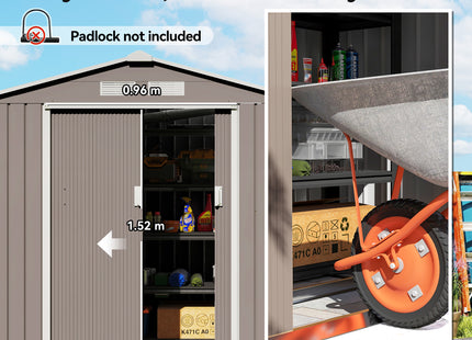7' x 4' x 6' Outdoor Storage Shed Metal Garden Tool Storage Shed with Sloped Roof - Gray / White