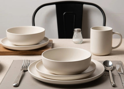 12-Piece Stoneware Dinnerware Sets With Mugs  Microwave  Dishwasher Safe  Non-Toxic Dinner Plates Bowls Set  Stackable Matte Glaze Kitchenware For 3