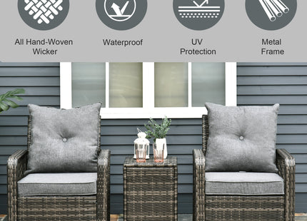 3 Piece Patio Furniture, PE Wicker Storage Table & Chairs, Gray