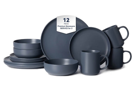 12-Piece Stoneware Dinnerware Sets With Mugs  Microwave  Dishwasher Safe  Non-Toxic Dinner Plates Bowls Set Stackable Matte Glaze Kitchenware For 3