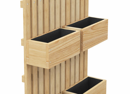 4 Box Raised Garden Bed w/ Trellis for Climbing Plants, Wall-Mounted Wood Planters w/ Drainage Holes, Natural