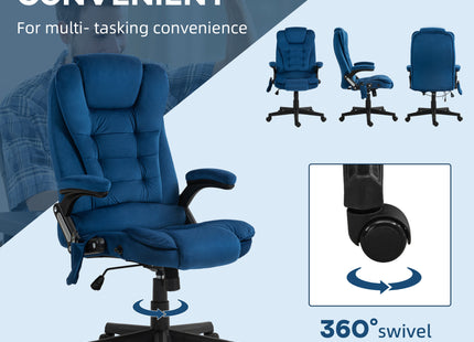 6 Point Executive Office Chair with Heat, Velvet High Back Vibrating Massage Office Chair, Drak Blue