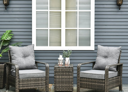 3 Piece Patio Furniture, PE Wicker Storage Table & Chairs, Gray