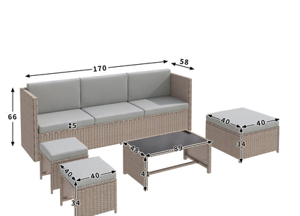 4-6 Seater Garden Lounge Set, Garden Furniture Set, Ratten Sofa, Seating Group, Patio Furniture,Khaki
