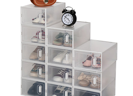Shoe Storage Boxes 12 Pack Clear Plastic Stackable - White