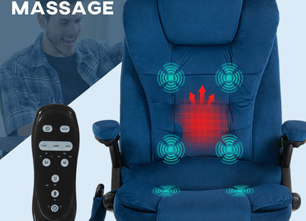 6 Point Executive Office Chair with Heat, Velvet High Back Vibrating Massage Office Chair, Drak Blue