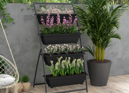 4-Tier Vertical Raised Garden Planter with 4 Boxes, Outdoor Plant Stand Grow Container for Vegetable & Flowers, Black