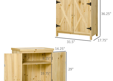 Garden Storage Cabinet, Outdoor Tool Shed with Galvanized Top and Two Shelves for Yard Tools or Pool Accessories, Natural