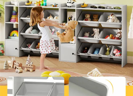 Kids Toy Organizer (Grey) - 44"x12"x39.5", 8 Storage Boxes, Open Shelves+Cabinet.