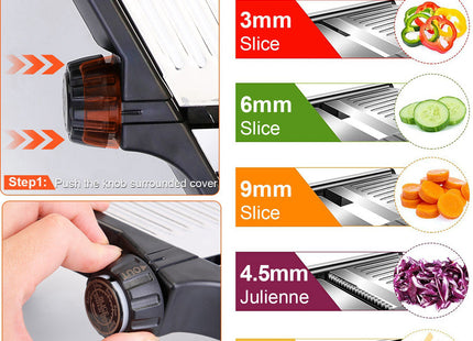 1Pc Mandoline Food Slicer Stainless Steel Food Cutter Vegetable Fruit Chopper Grater Peeler Kitchen Julienne Slicer With 5 Adjustable Blades Food Holder