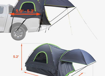 Pickup Truck Tent, Fits 5.0-5.2 Ft Truck Tents For Camping, Waterproof PU2000 Mm 2-3 Person Sleeping Truck Bed Tent, Sturdy Truck Bed Camper Shell With Expandable Awning, Rainfly, Storage Bag