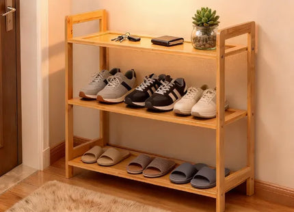 3-layer Flat Bamboo Shoe Rack 68X25X51.5 Cm Natural Wood Color