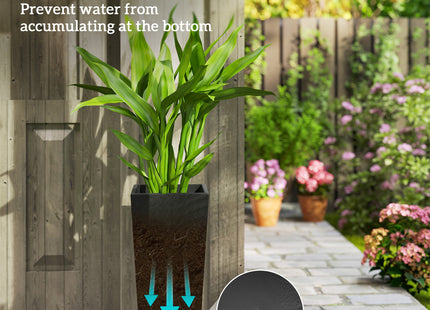 Indoor Outdoor Planters Set of 3 MgO Tall Planters Stackable Flower Pots with Drainage Holes for Garden, Balcony, Black