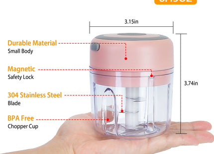 Mini Electric Garlic Chopper 8.45OZ Cordless Garlic Mincer Food Chopper Rechargeable Food Blender Chili Nut Onion Pepper Meat Ginger Food