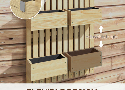 4 Box Raised Garden Bed w/ Trellis for Climbing Plants, Wall-Mounted Wood Planters w/ Drainage Holes, Natural