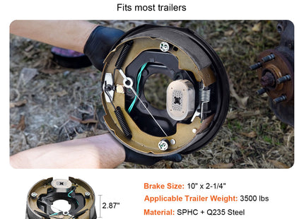 Electric Trailer Brake Assembly, 10" X 2.25", 1 Pair Self-Adjusting Electric Brakes Kit For 3500 Lbs Axle, 4-Hole Mounting, Backing Plates For Brake System Part Replacement (1 Right + 1 Left)