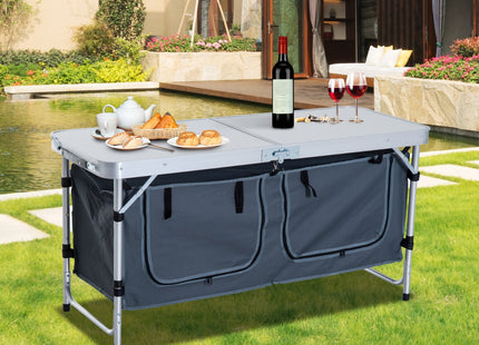 47" Portable Camping Table Aluminum Picnic Folding Camping Table with Carrying Handle and Storage Organizer