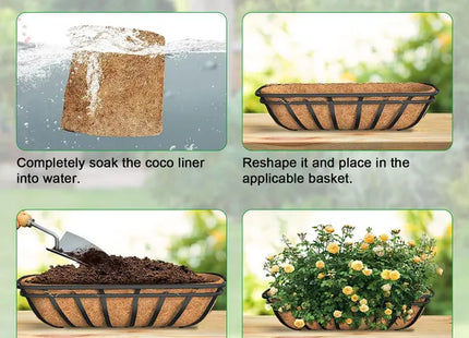 3Pcs 24in/30in/36in Trough Coco Liners For Planters Coconut Coir Planter For Window Box Hanging Trough Basket Half Moon Planter Liner Replacement For Garden Fence Flower Vegetable