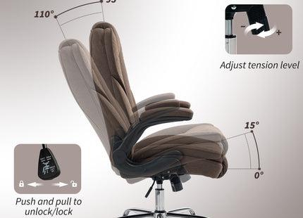Executive Office Chair, Desk Chair with Flip-up Armrest, Diamond Fabric Computer Chair for Home Office, Dark Brown