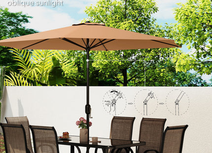 8 Pieces Patio Furniture Set with 9Ft Patio Umbrella, Outdoor Dining Table and Chairs, Light Mixed Brown